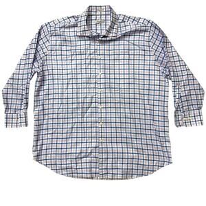 Peter Millar White Square with Blue Pink stripe Mens Shirt 2XL